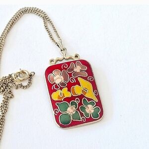 Red and Gold Cloisonne Pendant Necklace